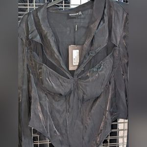 Plus Cut Out Collar Crop Blouse